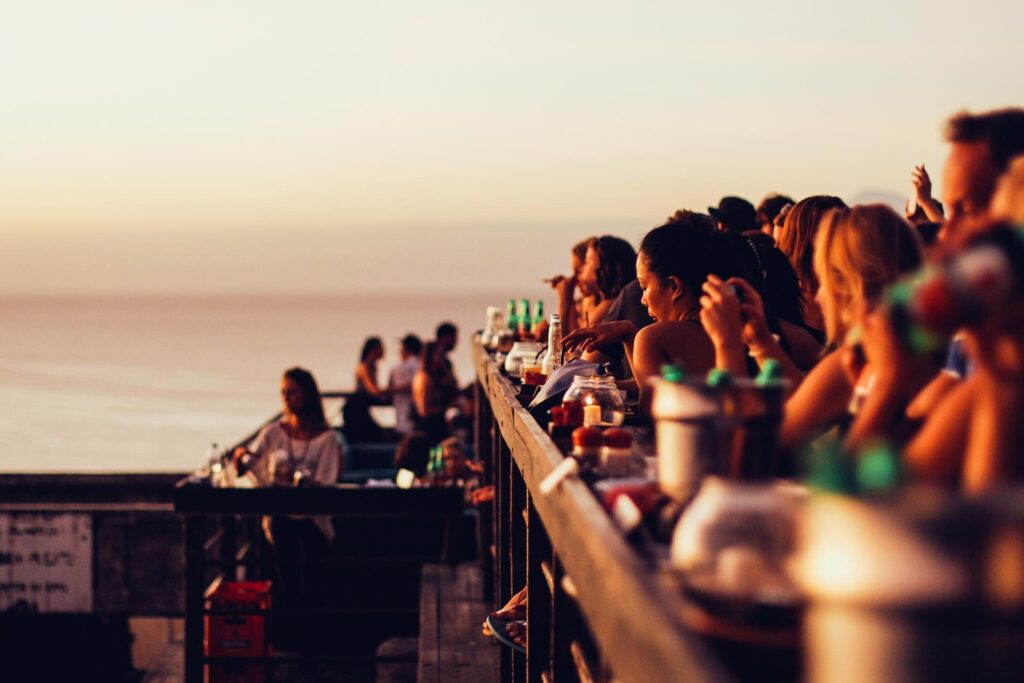 single fin bar with sunset view